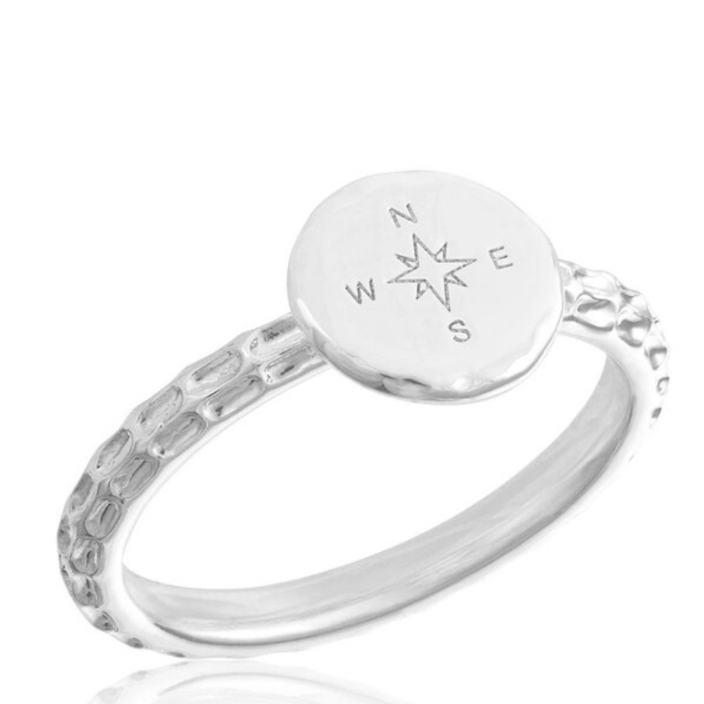 Brand New - Textured Compass Stacking Ring in Silver BY